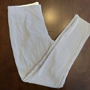 Calvin Klein Blue and White Striped Seersucker Pull-on Pants